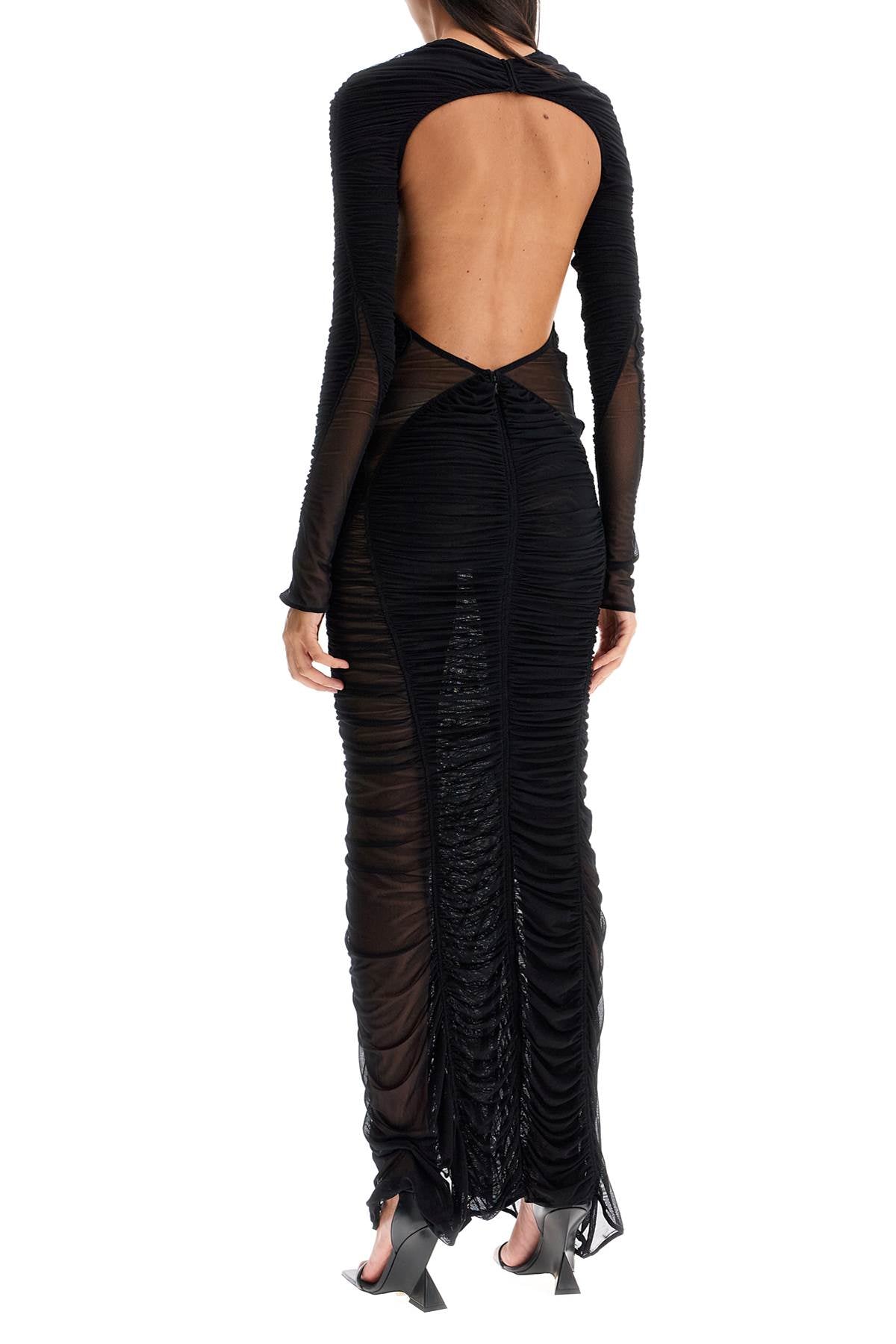 ruffled maxi dress in mesh fabric