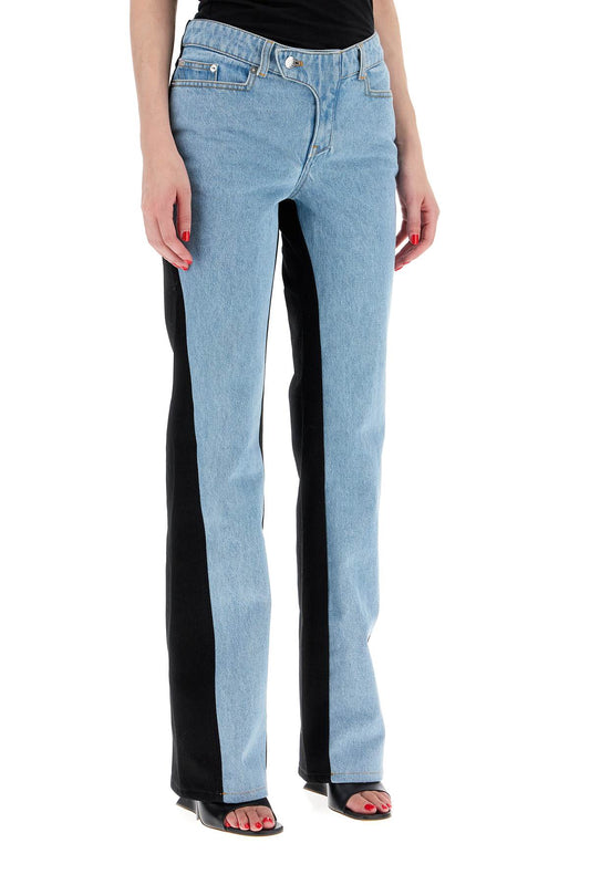 bicolor straight leg jeans with two