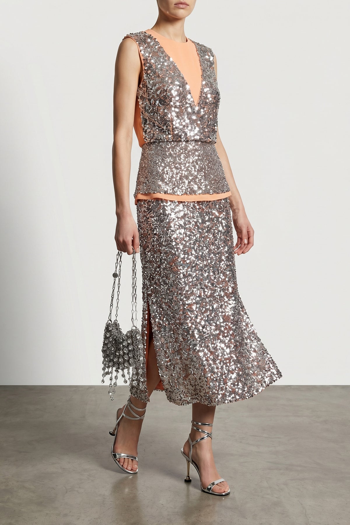 1969 strass nano shoulder bag in metal mesh and front pendant crystals