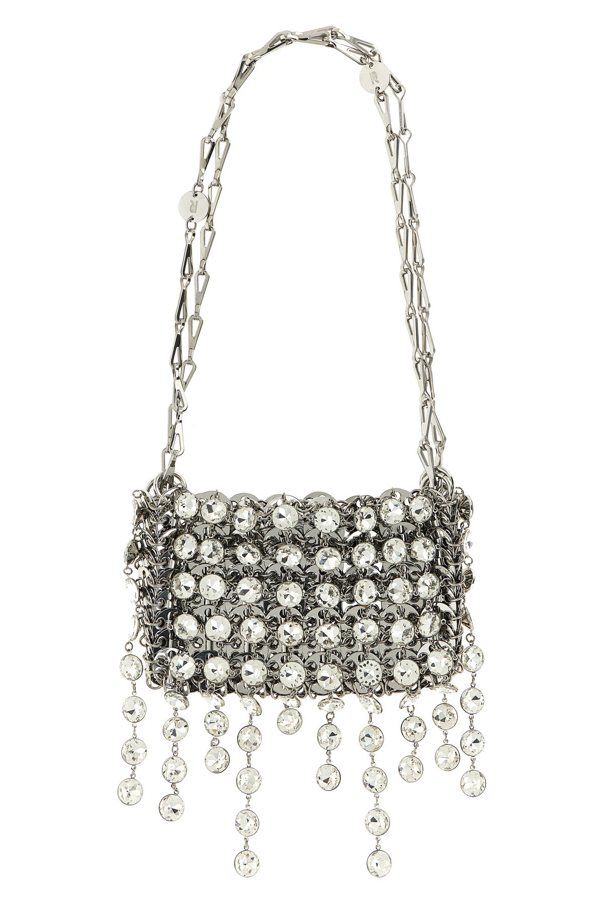 1969 strass nano shoulder bag in metal mesh and front pendant crystals