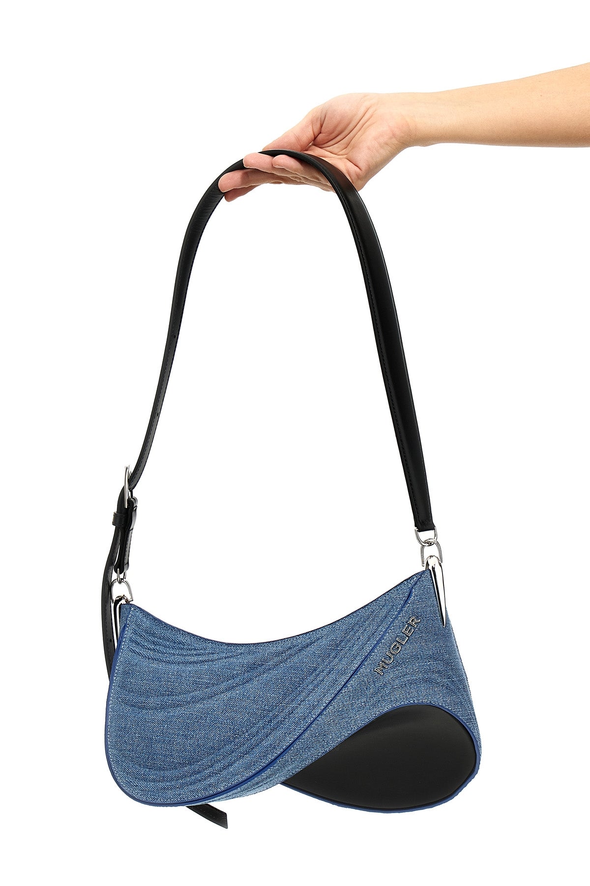 medium denim spiral curve 01 shoulder bag in denim and leather