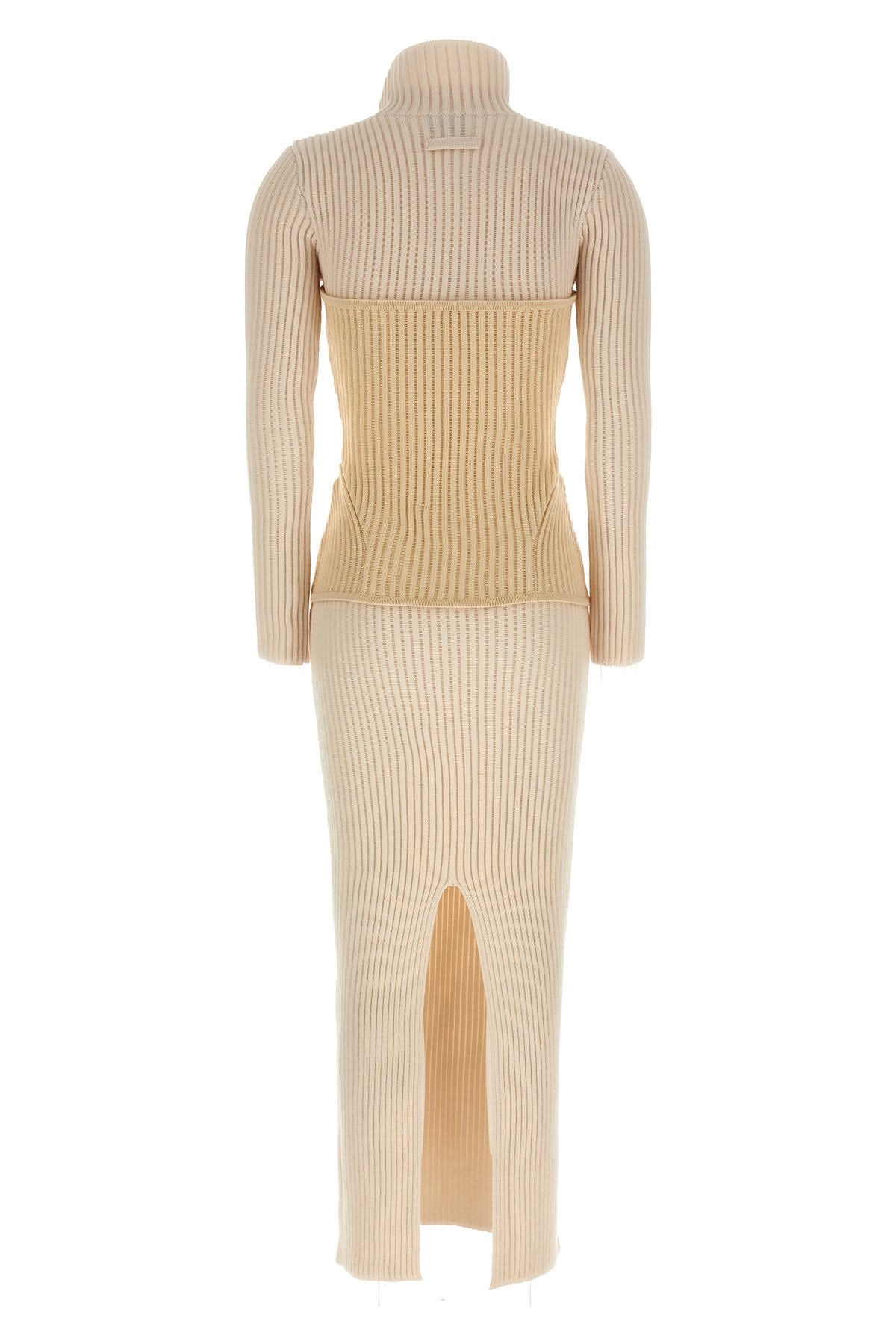 long dress in ribbed merino wool