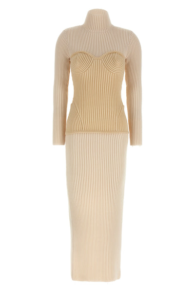 long dress in ribbed merino wool
