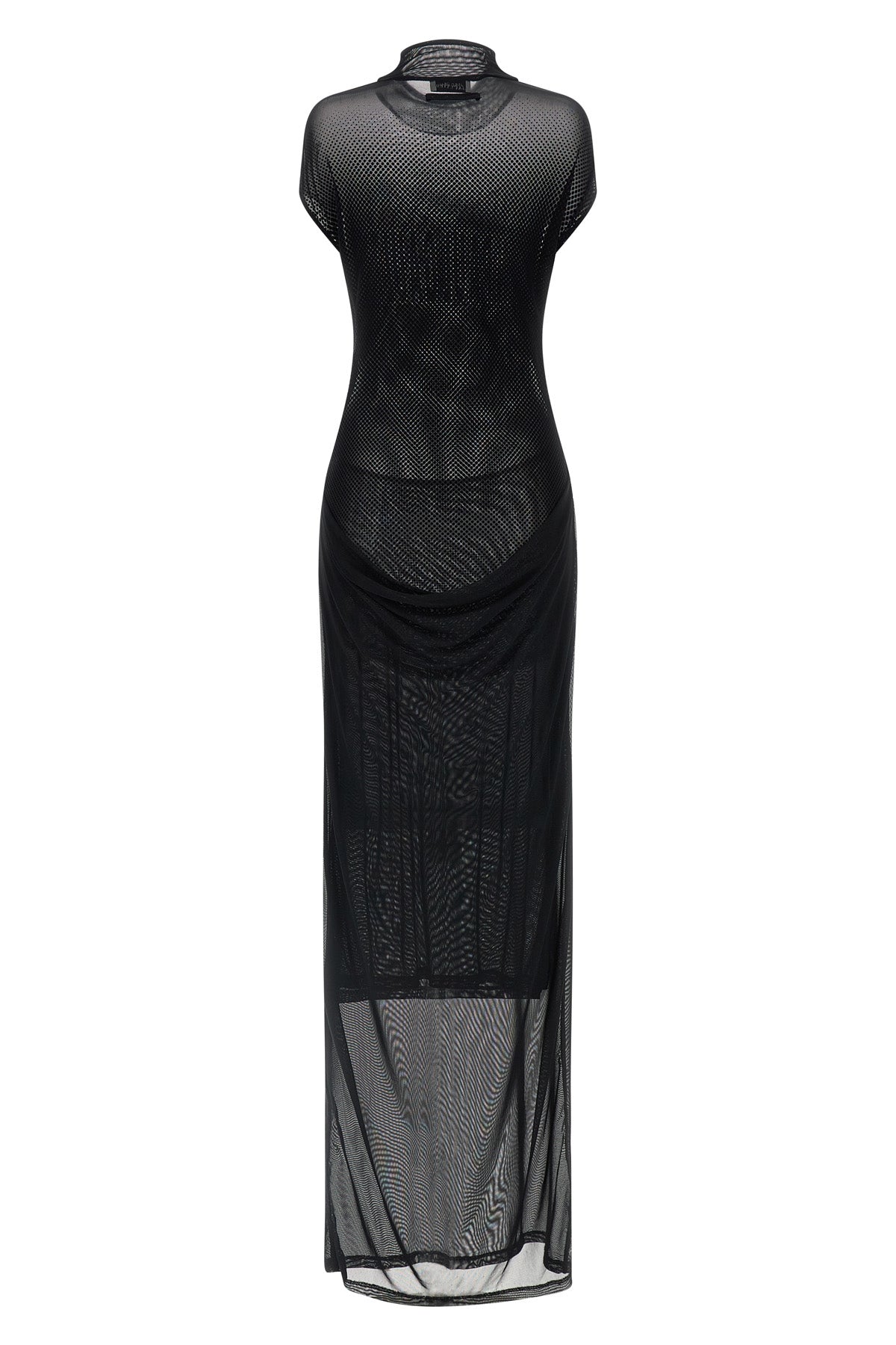 long sleeveless dress in semi-transparent stretch mesh