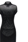 long sleeveless dress in semi-transparent stretch mesh