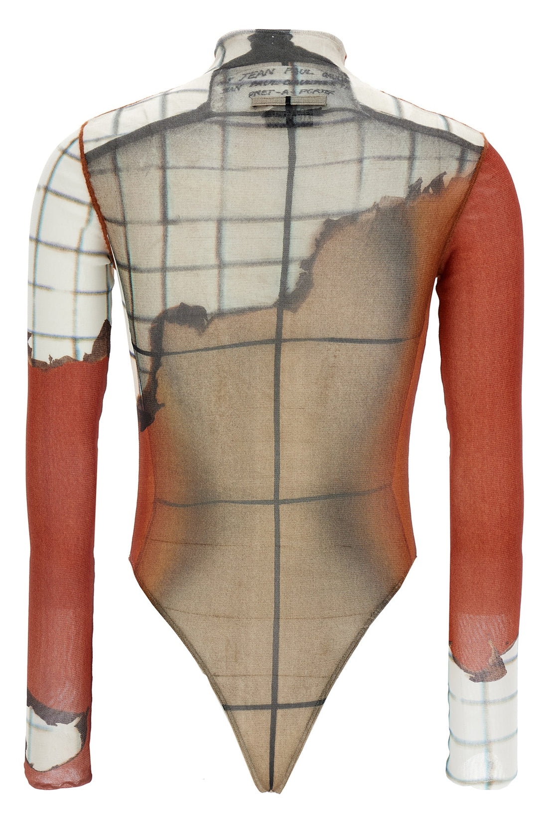 JEAN PAUL GAULTIER S all-over the fire print stretch tulle bodysuit