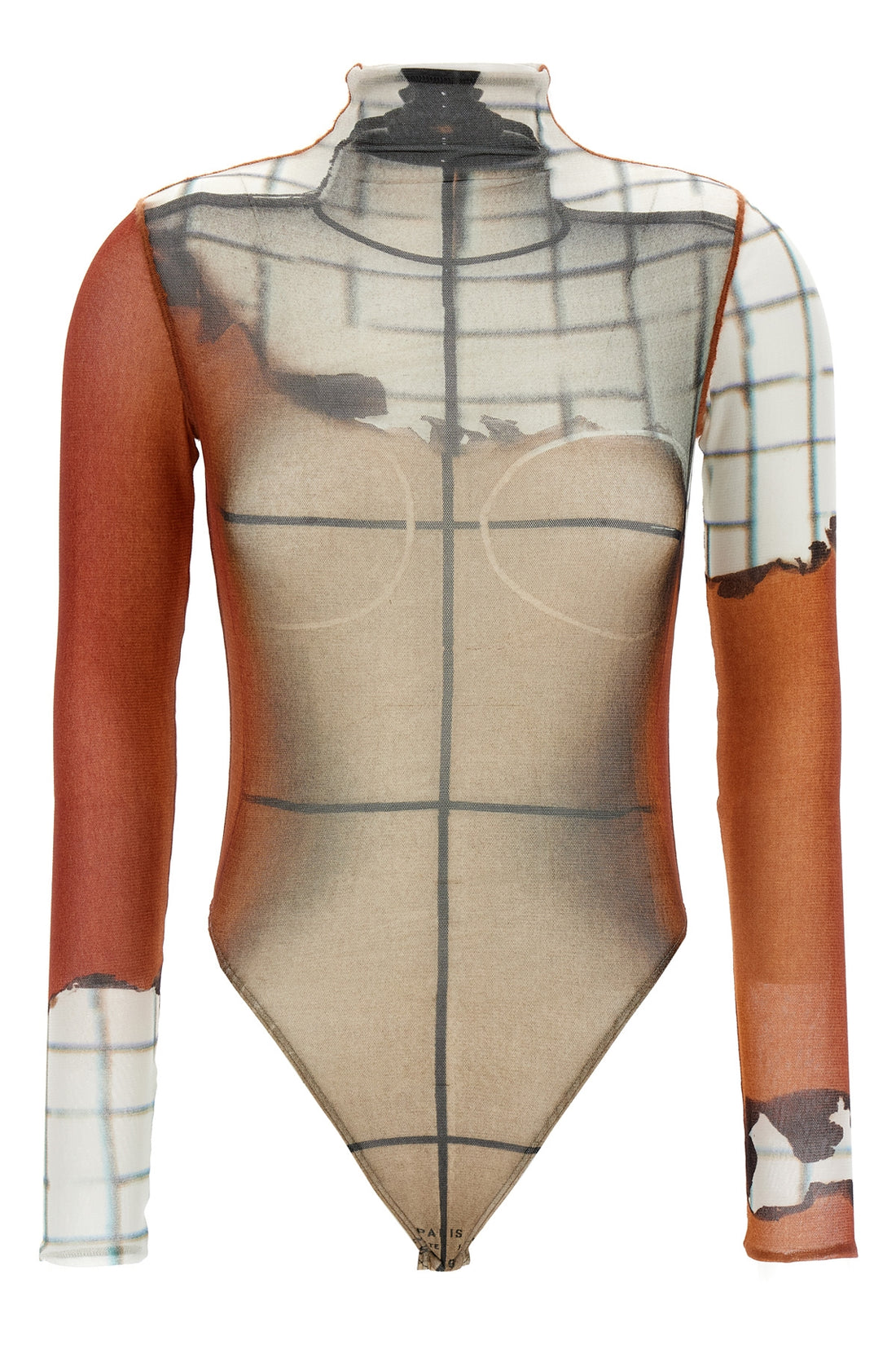 JEAN PAUL GAULTIER S all-over the fire print stretch tulle bodysuit