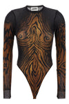 all-over the wood print stretch tulle bodysuit