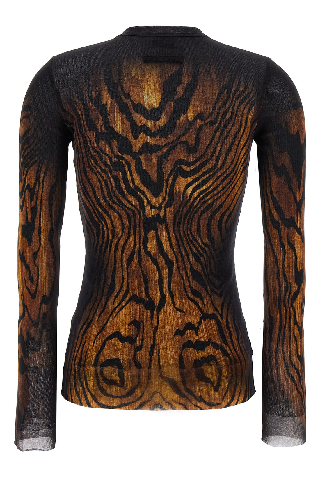 JEAN PAUL GAULTIER XS all-over wood print stretch tulle top
