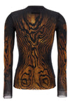 all-over wood print stretch tulle top