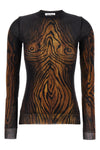 all-over wood print stretch tulle top