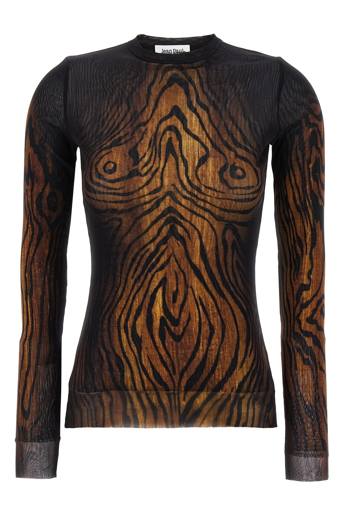 all-over wood print stretch tulle top