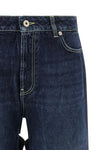 the blue cut-out stone-washed cotton denim jeans