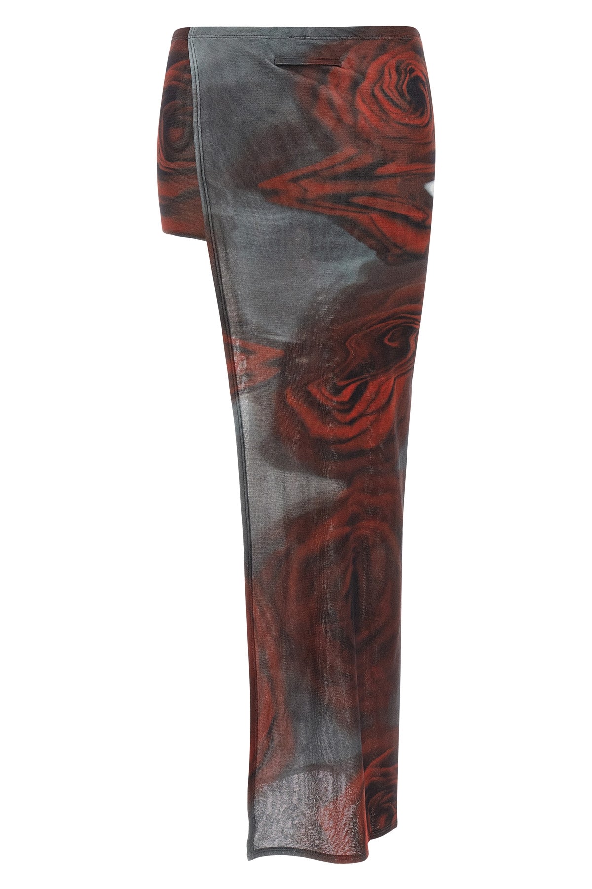 all-over the red blurry roses print semi-transparent stretch tulle skort