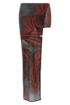 all-over the red blurry roses print semi-transparent stretch tulle skort