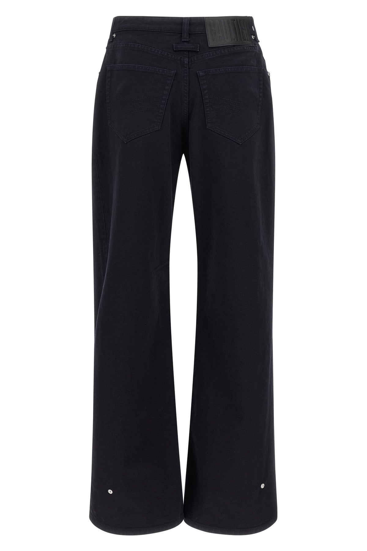 the snap-button denim overdyed cotton denim jeans