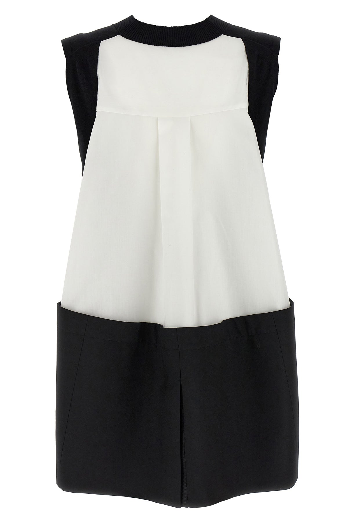 asymmetrical knit and cotton poplin vest