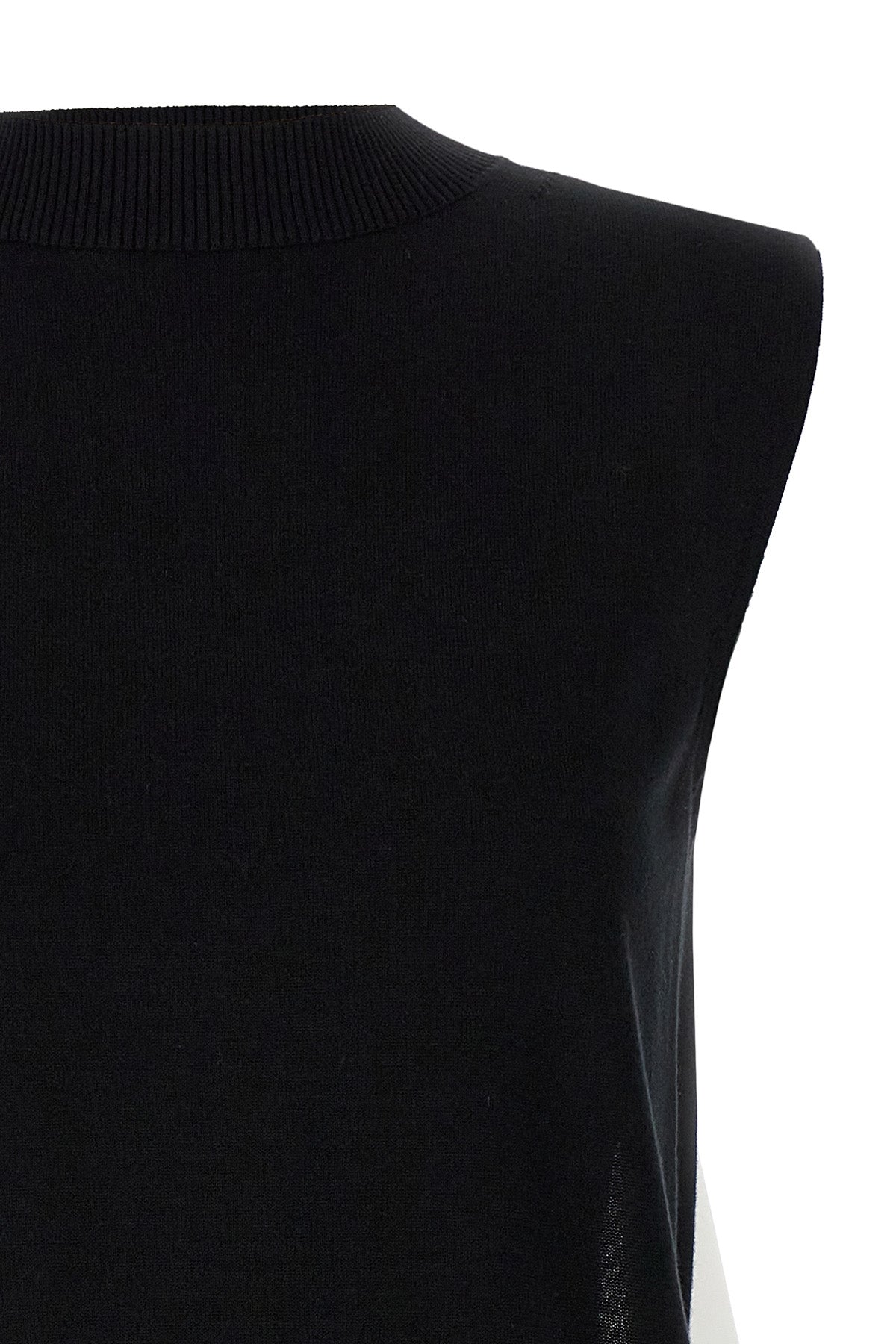 asymmetrical knit and cotton poplin vest