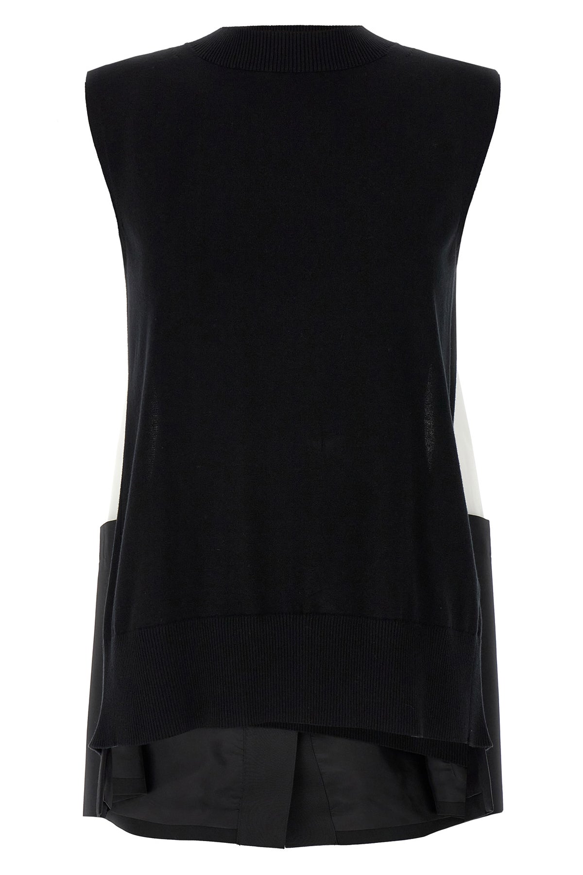 asymmetrical knit and cotton poplin vest