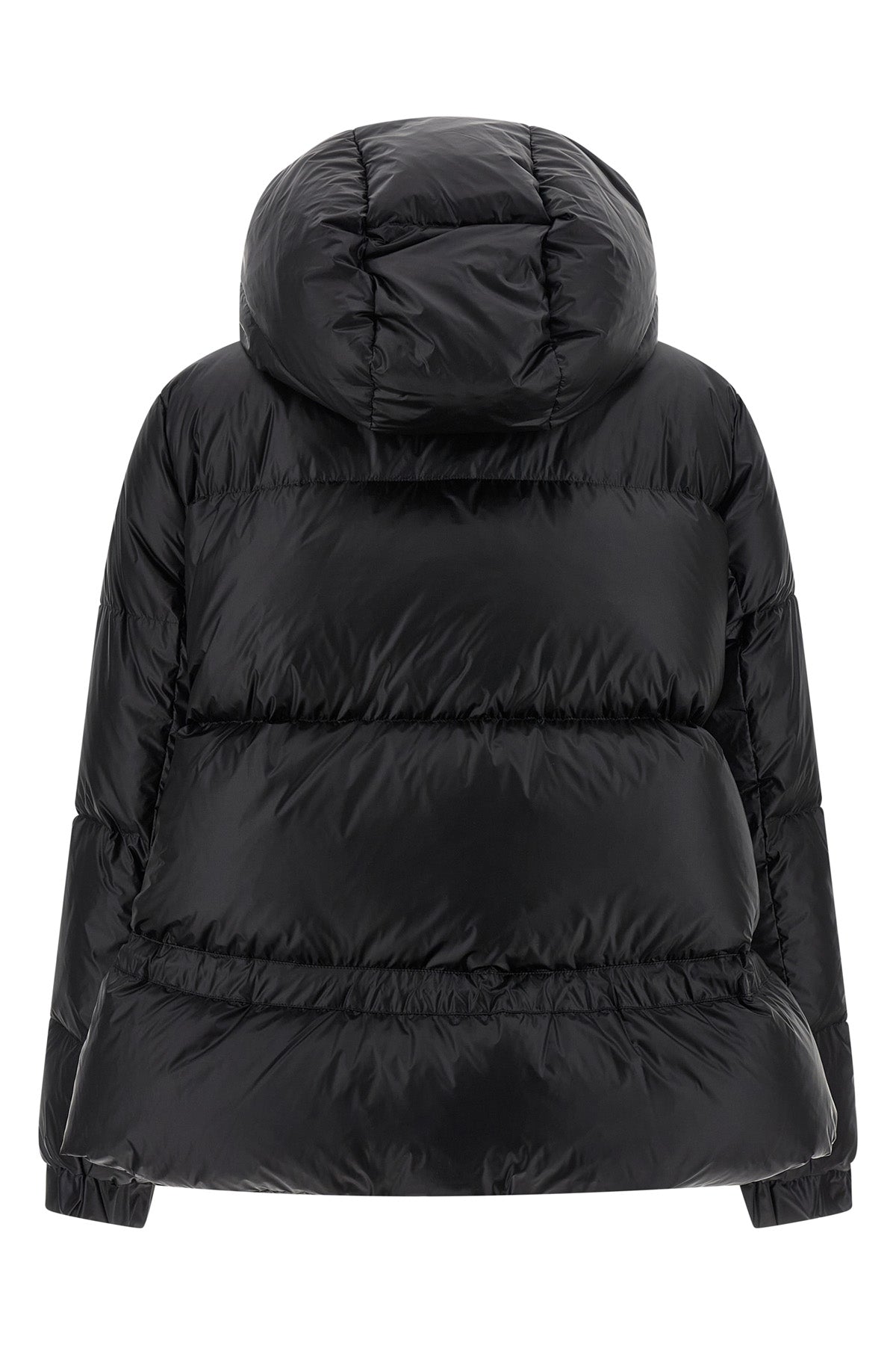 flared puffer quilted nylon quilted and goose feather padded jacket