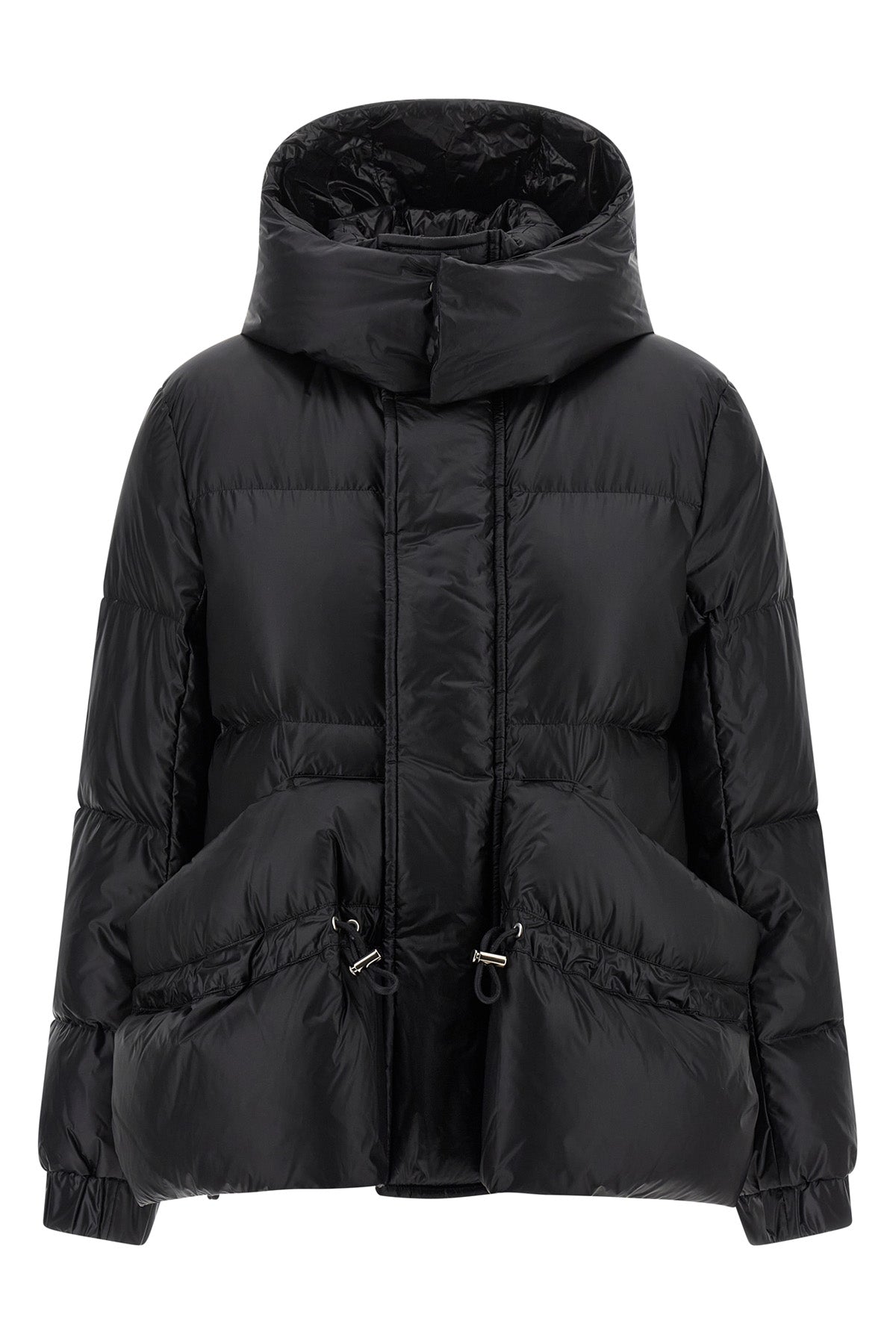 flared puffer quilted nylon quilted and goose feather padded jacket