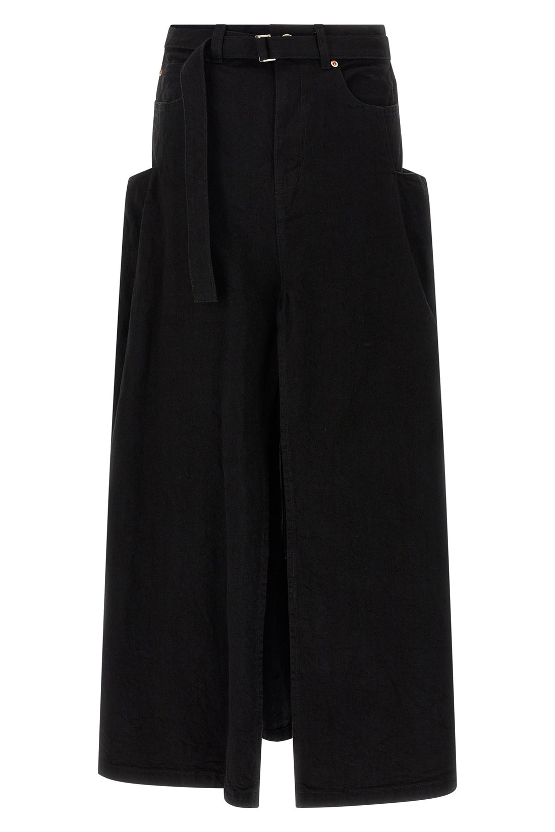 SACAI 0 long skirt in garment-dyed cotton denim