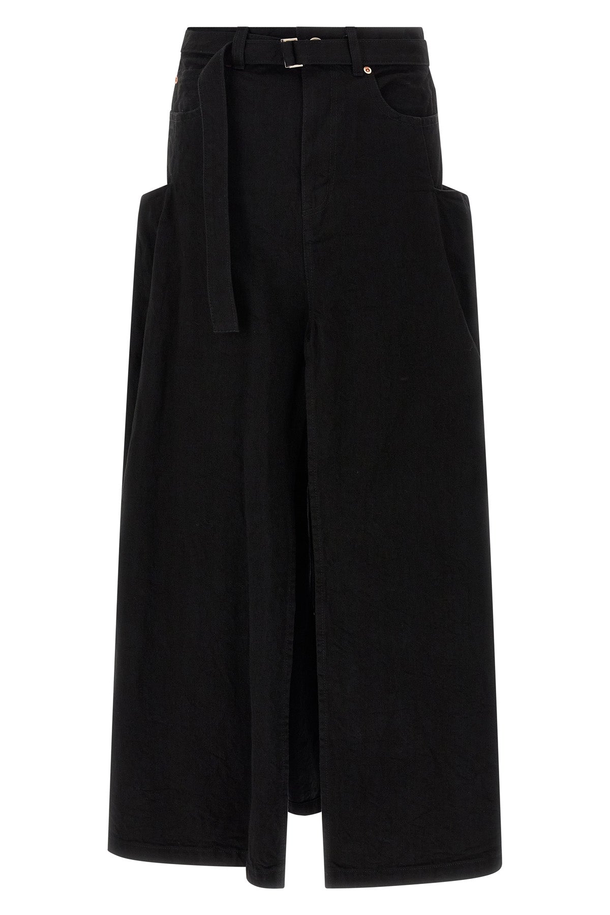 long skirt in garment-dyed cotton denim