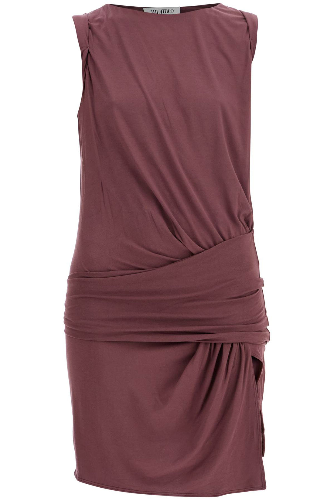 mini dress slim con scollo ampio in mauve scuro in viscosa