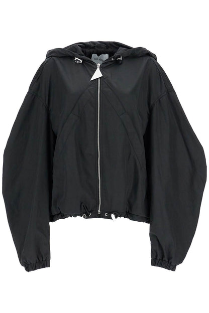 oversized black hooded bomber jacket in polyester