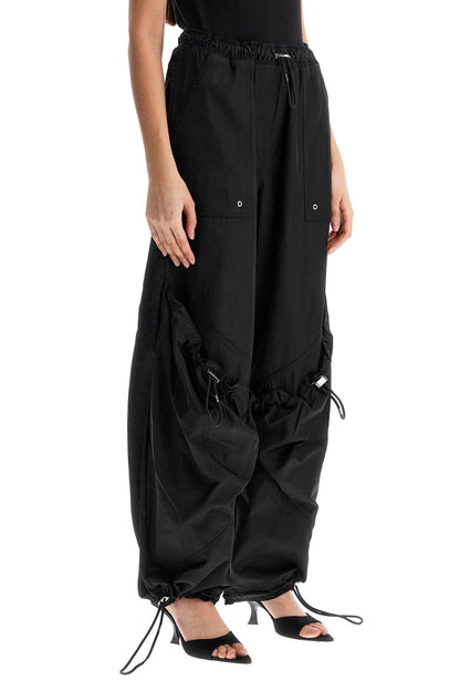 high-waisted black elasticated loose fit trousers with pockets