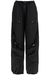 high-waisted black elasticated loose fit trousers with pockets