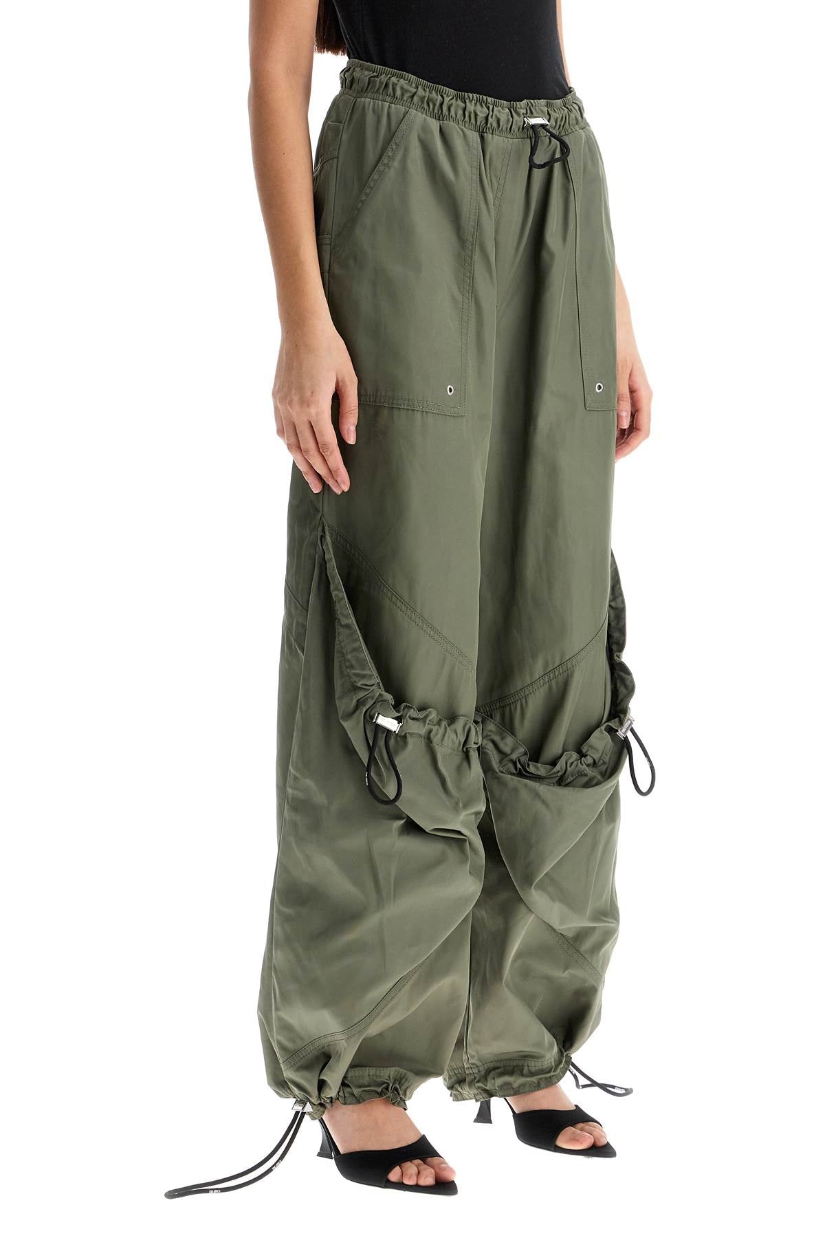 wide leg high-waisted pants with adjustable elastic in military green