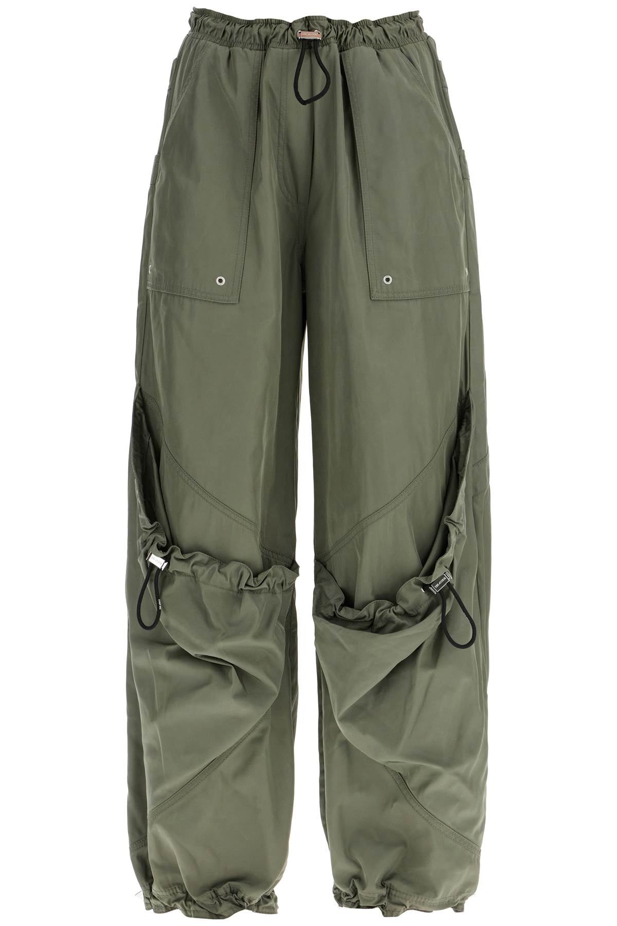 wide leg high-waisted pants with adjustable elastic in military green