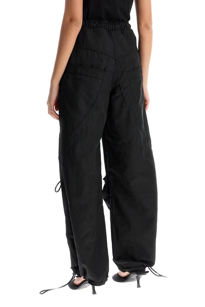 high-waisted black elasticated loose fit trousers with pockets