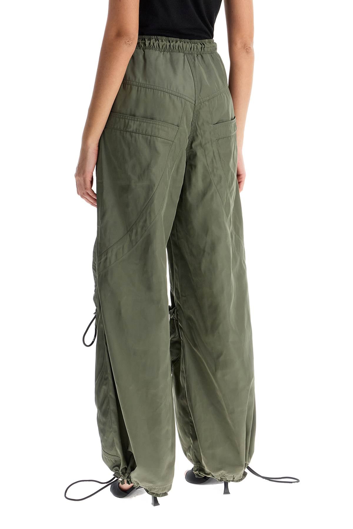 wide leg high-waisted pants with adjustable elastic in military green