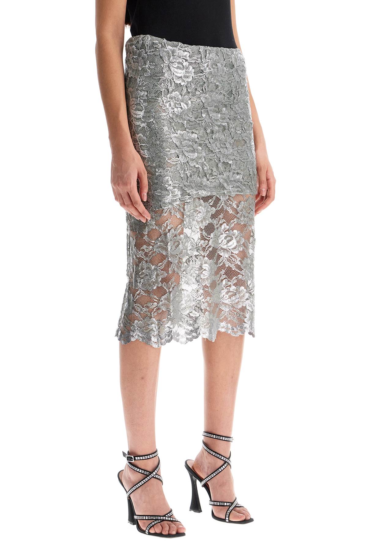 silver lace midi skirt