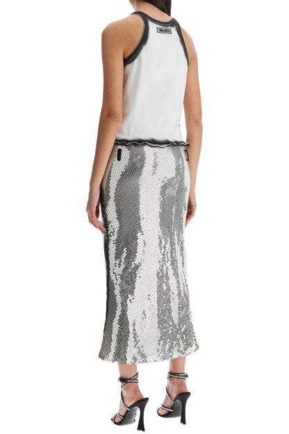 white and silver floral sequin midi dress