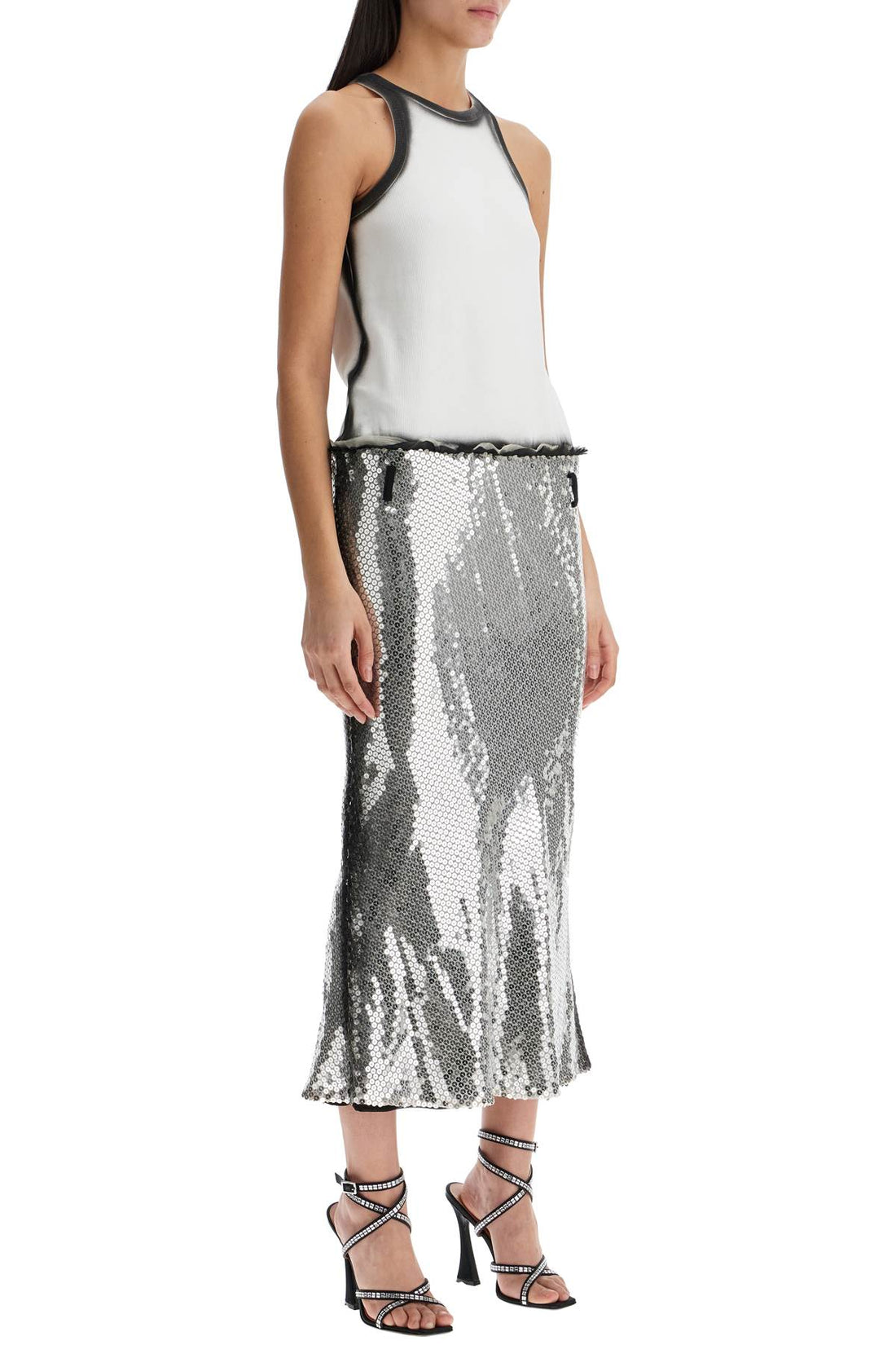 white and silver floral sequin midi dress