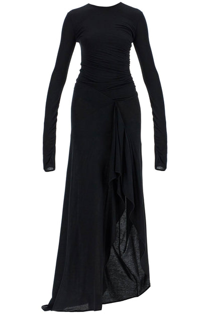 long draped jersey dress with pleats