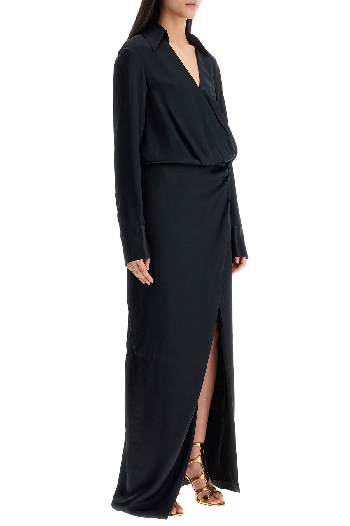 black long sleeve midi dress with side slit