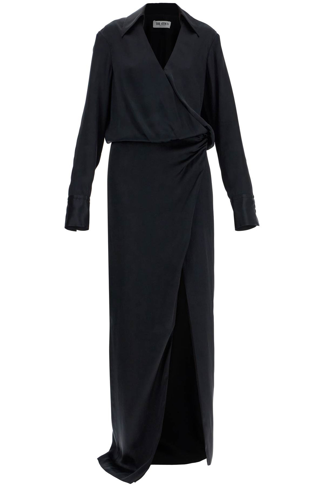 black long sleeve midi dress with side slit