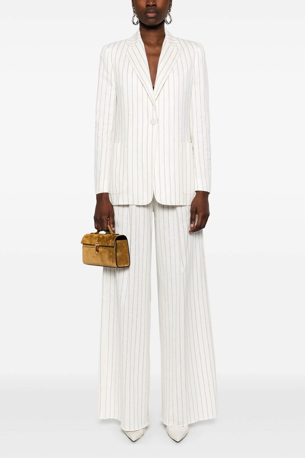 clarion pants in pinstriped cotton and linen blend