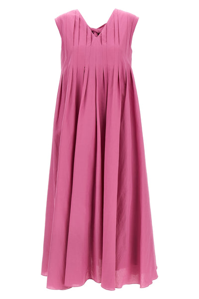 long piega dress in cotton canvas and organzato ramie