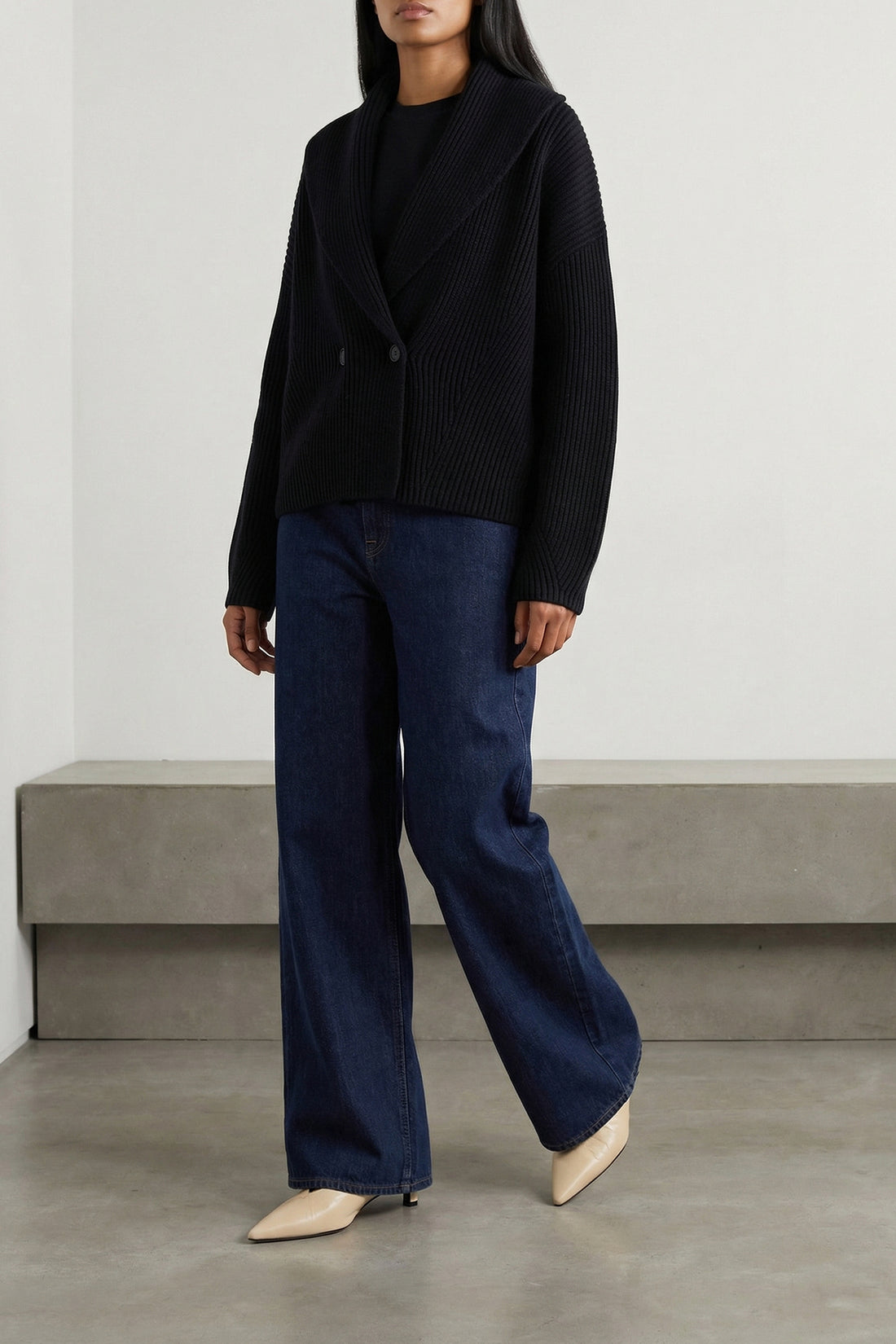 TOTEME XS shawl-lapel heavy ribbed wool cardigan knitted