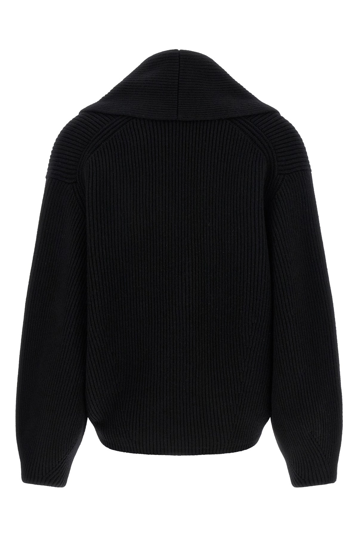 shawl-lapel heavy ribbed wool cardigan knitted