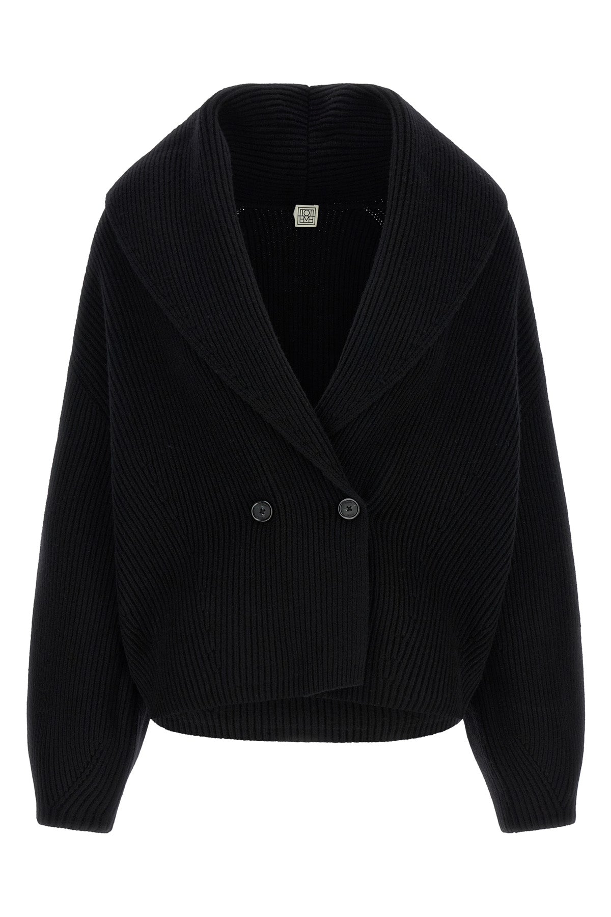 shawl-lapel heavy ribbed wool cardigan knitted