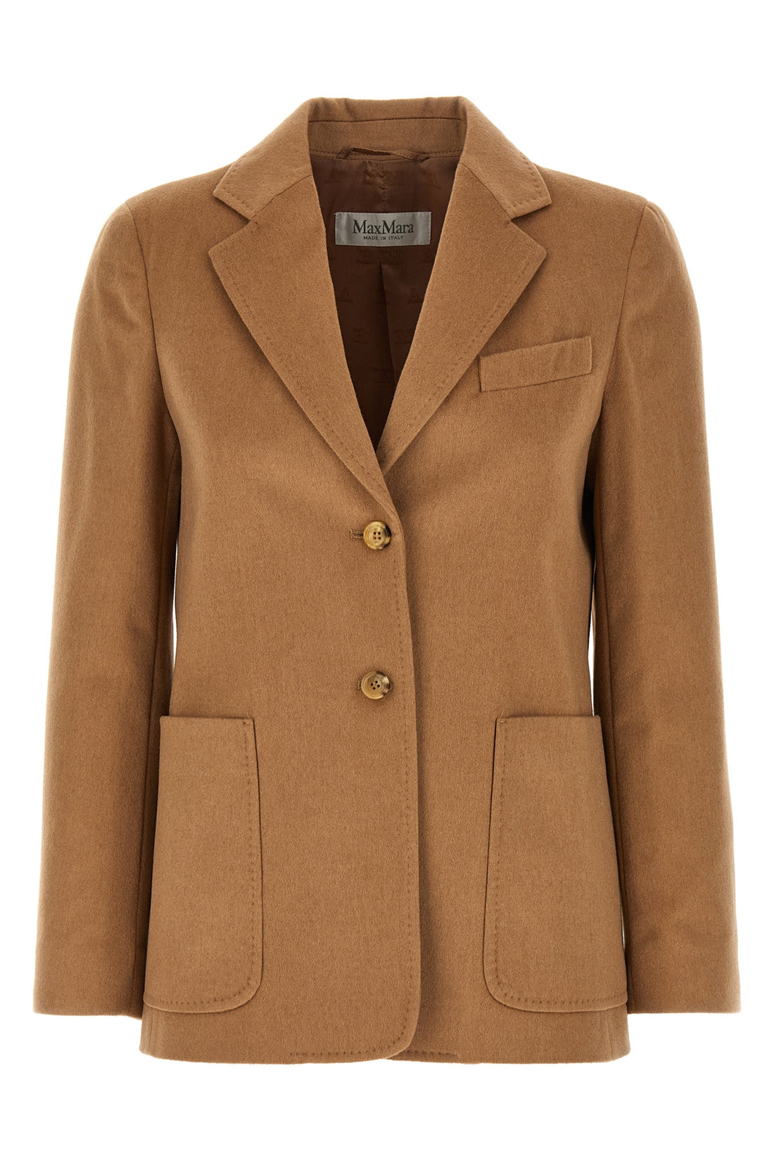 MAX MARA 44 belluno single-breasted blazer in light sable baby camel drap finished