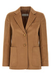 belluno single-breasted blazer in light sable baby camel drap finished