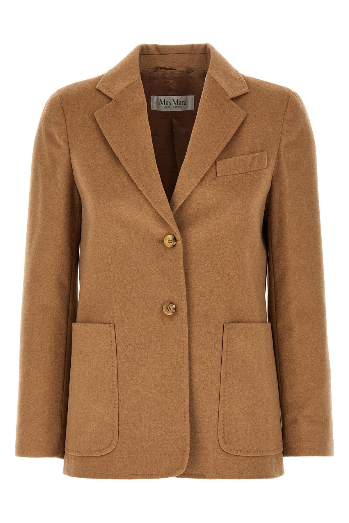 belluno single-breasted blazer in light sable baby camel drap finished