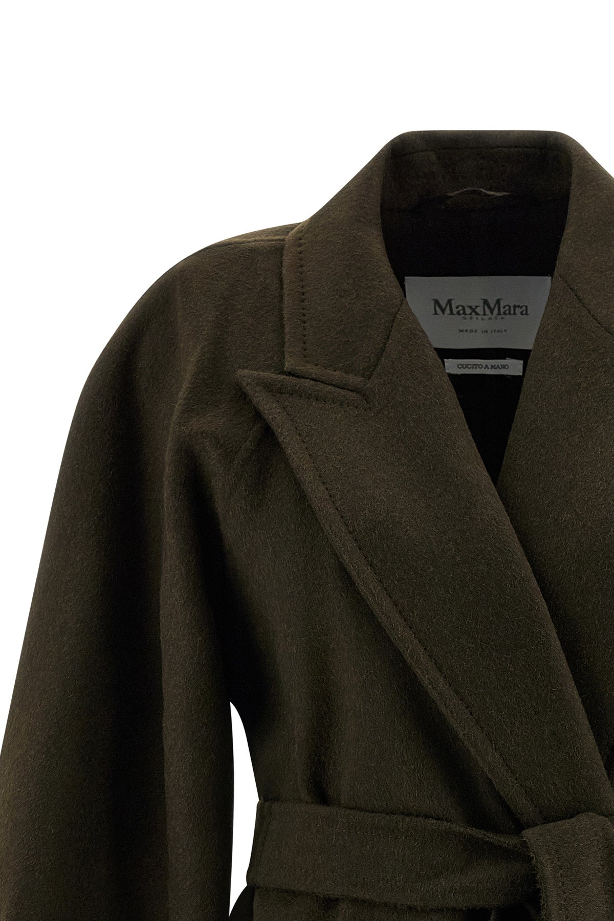 verna coat in double drap of hand-stitched baby camel finished